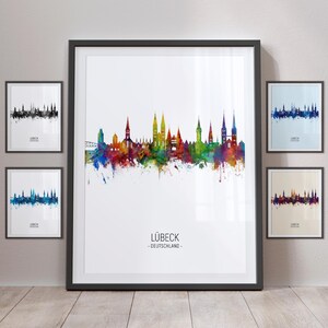 Lubeck Skyline, Lubeck Germany Cityscape Art Print Poster Portrait PX (5076)