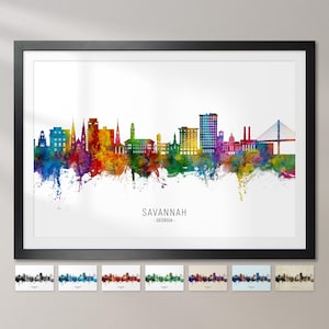 Savannah Skyline Georgia, Stadtansicht Gemälde Kunstdruck Poster CX (22999)