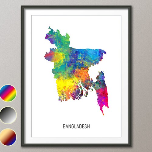 Bangladesh Map Watercolour Art Print Poster Colour Black Etsy UK