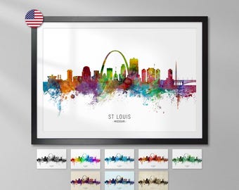 St Louis Skyline Missouri, Cityscape Art Print Poster YX (6609)