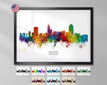 Raleigh Skyline North Carolina, Cityscape Art Print Poster YX (6610)
