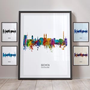 Skyline van Bremen, Bremen Duitsland stadsgezicht Art Print poster portret PX (5010)
