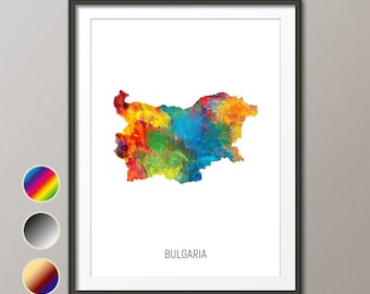 Bulgaria Map, Watercolour Art Print Poster, Colour, Black White, Beige (10795)