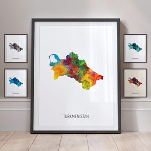 Turkmenistan Map, Watercolour Painting Art Print Poster MX (10961)