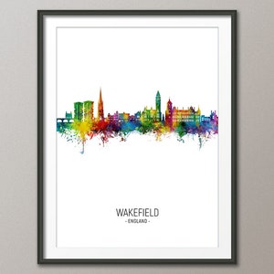 Wakefield Skyline, Wakefield England Cityscape Art Print Poster Portrait (24035)