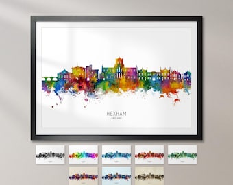 Hexham Skyline England, Cityscape Art Print Poster KX (43725)