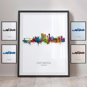 Chattanooga Skyline, Chattanooga Tennessee Cityscape Art Print Poster Portrait PX (9875)