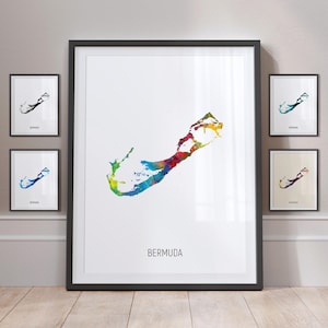 Bermuda Map, Watercolour Painting Art Print Poster MX (10786)