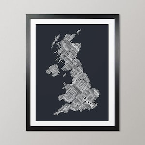 United Kingdom Typography Map, Great Britain City Names, Text Art Print Poster - TM (304)