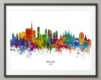 Milan Skyline Italy, Cityscape Painting Art Print Poster CX (6513)