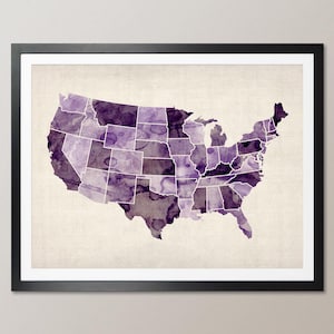 Watercolor United States Map (USA), Art Print (573)