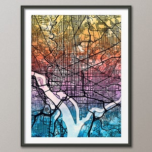 Carte de Washington DC, impression d'art de plan de rue de la ville (2084)