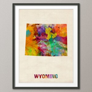 Carte aquarelle du Wyoming, États-Unis, impression d'art JX (408)