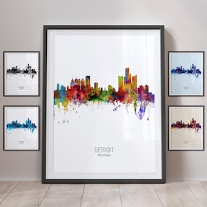 Detroit Skyline, Detroit Michigan Cityscape Art Print Poster Portrait PX (4960)