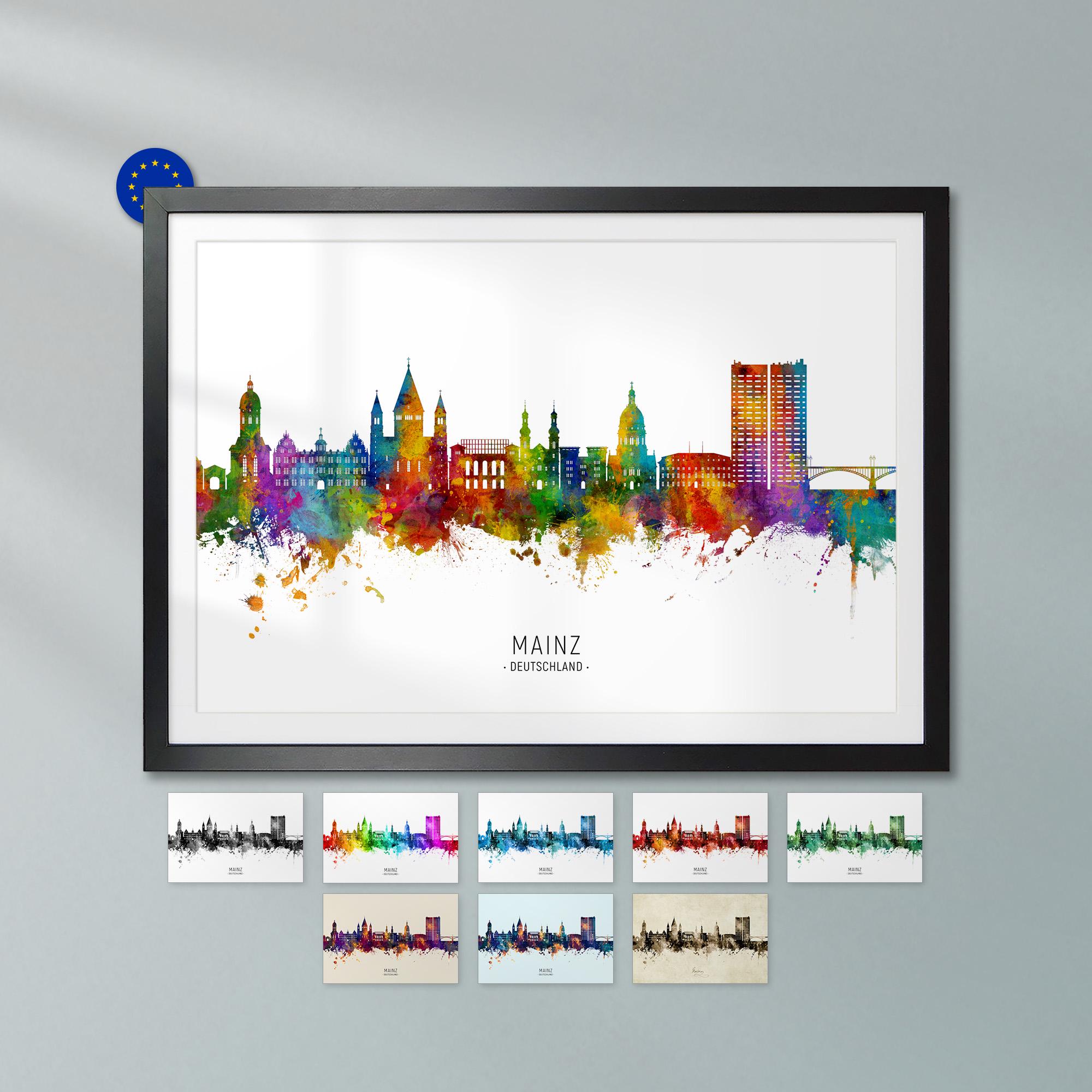 その他 m Mainz Skyline Deutschland, Poster Print Cityscape Art ZX (26767