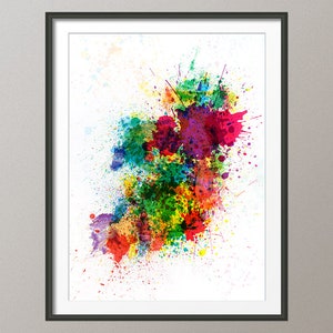 Éclaboussures de peinture de carte d'Irlande, impression d'art (514)