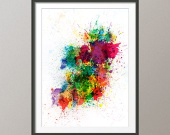 Ireland Map Paint Splashes, Art Print (514)