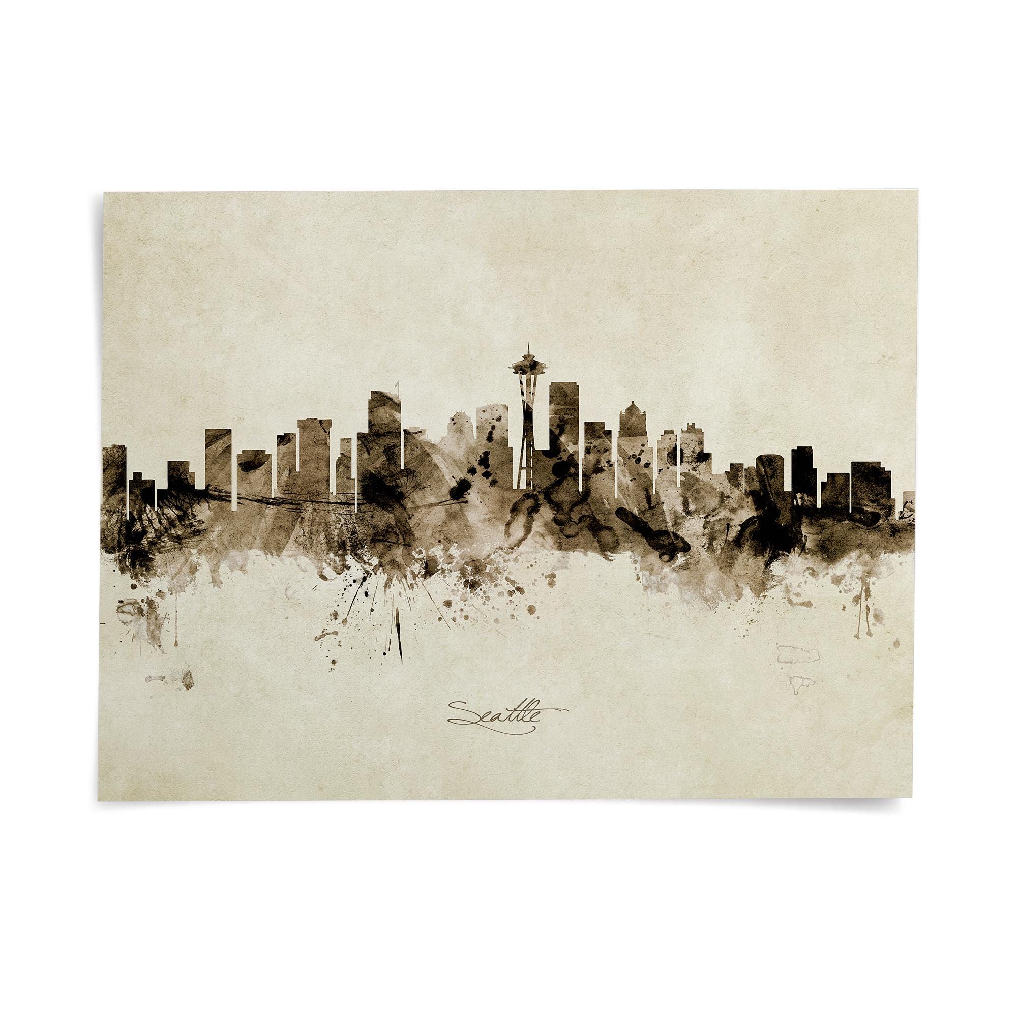 Seattle Skyline Washington, Poster Print Cityscape Art ZX (6531