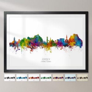 Póster con impresión artística de la pintura de paisaje urbano de Jersey Skyline Channel Islands CX (9821)
