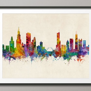 Skyline van Chicago, Chicago Illinois Cityscape Art Print (3040)