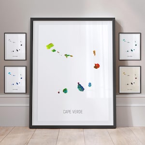 Carte du Cap-Vert, aquarelle, impression d'art, affiche MX (10802)