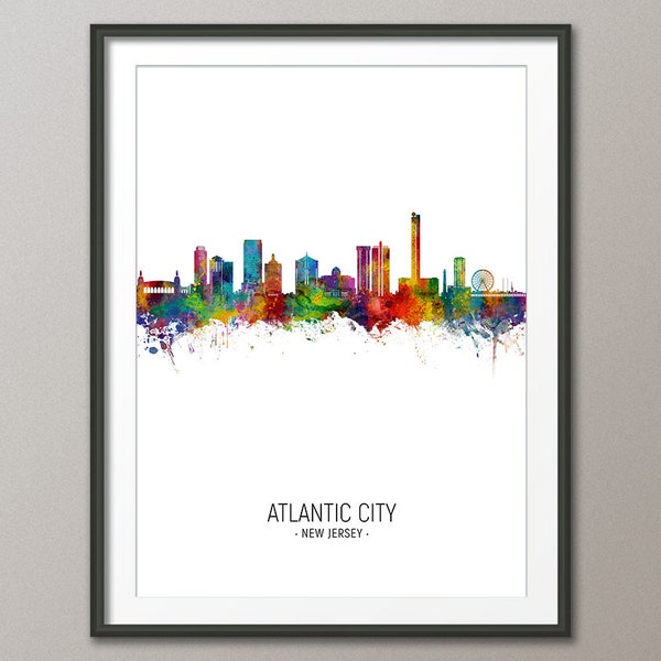 Atlantic City Skyline, Atlantic City New Jersey Cityscape Art Print Poster Portrait (24498)