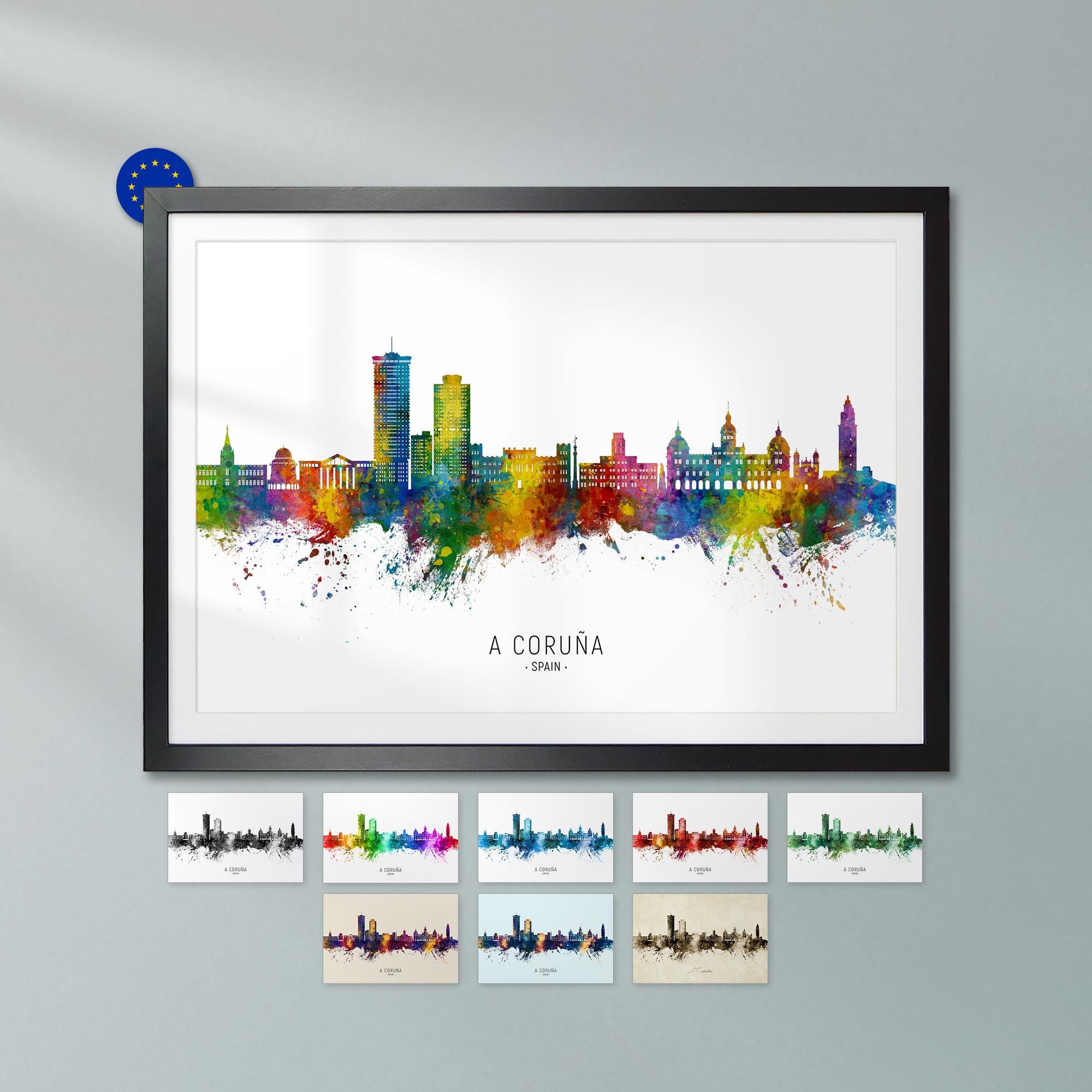 A Coruna Skyline Spain, Poster Print Cityscape Art ZX (24966