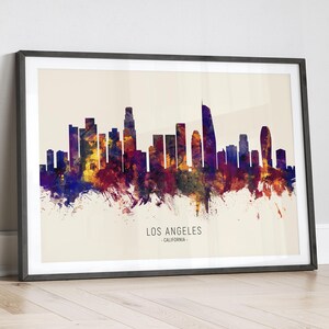 Los Angeles Skyline California, Cityscape Painting Art Print Poster LX (14975)