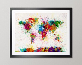 Paint Splashes Map of the World, Art Print Poster WM (168)