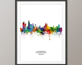 Liverpool Skyline, Liverpool England Cityscape Art Print Poster Portrait (4874)