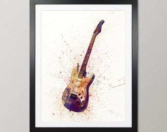 E-Gitarre Musikinstrument, Abstraktes Aquarell - Kunstdruck Poster (1994)