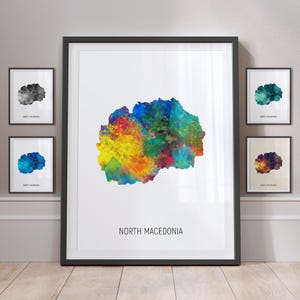 Póster con impresión artística de acuarela con mapa de Macedonia del Norte MX (10902)