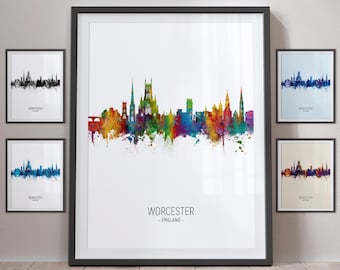 Worcester Skyline, England Cityscape Art Print Poster Portrait - PX (4969)