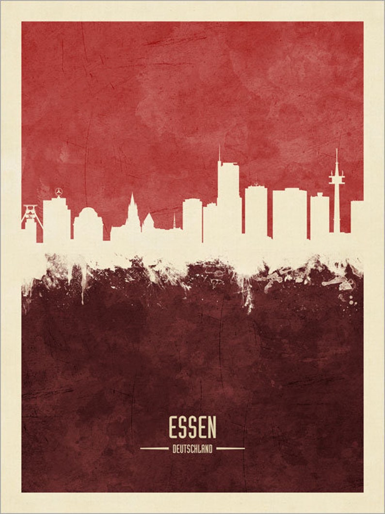 Essen Skyline, Essen Cityscape Germany, Watercolor Art Print Poster 4191 image 7