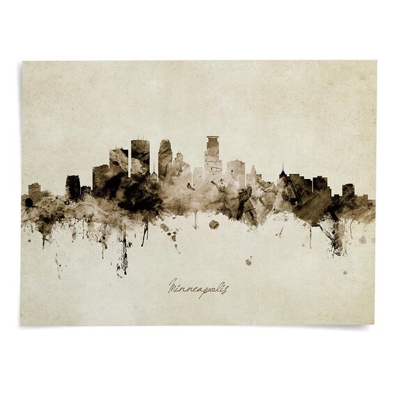 Minneapolis Skyline Minnesota, Cityscape Painting Art Print Poster