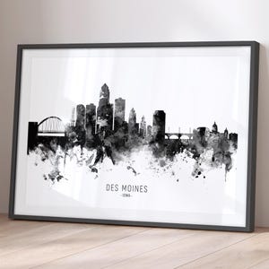 Des Moines Skyline Iowa, Poster impression d'art peinture paysage urbain BX (11554)