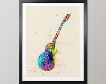 Instrument muzyczny gitara elektryczna, abstrakcyjna akwarela – plakat artystyczny (1995)