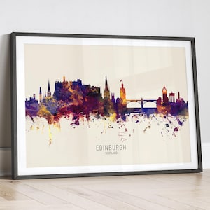 Ligne d'horizon d'Édimbourg en Écosse, affiche d'impression d'art peinture paysage urbain LX (14964)