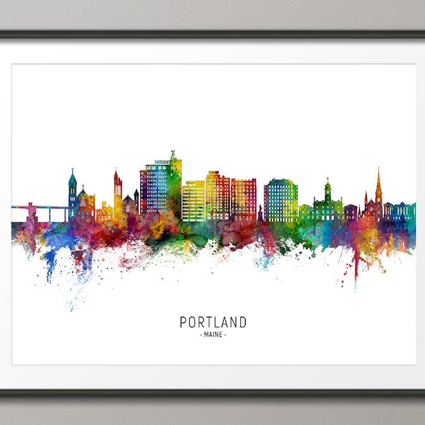 Portland Skyline Maine, Cityscape Painting Art Print Poster CX (25058)