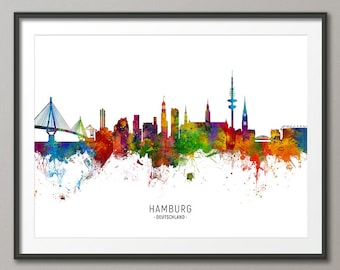 Hamburg Skyline Deutschland, Cityscape Painting Art Print Poster CX (6501)