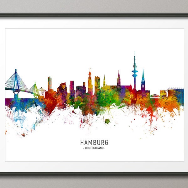 Hamburg Skyline Deutschland, Cityscape Painting Art Print Poster CX (6501)