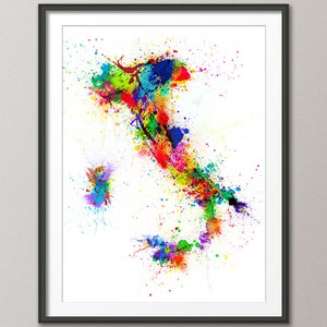 Paint Splashes Map of Italy Map, Art Print (121)