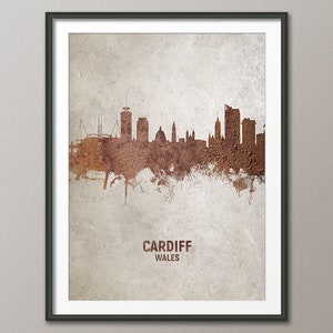 Cardiff Skyline Wales, Rost auf Beton Stadtbild Kunstdruck Poster (7141)