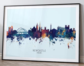 Horizonte de Newcastle, Inglaterra, Póster con impresión artística de paisaje urbano HX (12027)