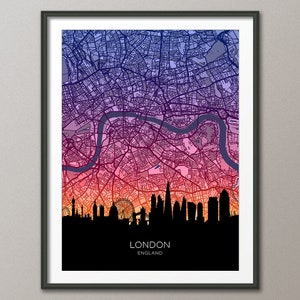 London England Skyline Map, Cityscape Art Print Poster (32259)