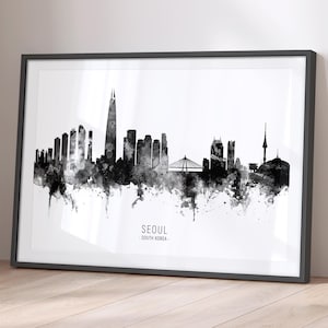 Seoul Skyline South Korea, Cityscape Painting Art Print Poster BX (11537)