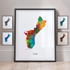 Guam Map, Watercolour Painting Art Print Poster MX (10840)