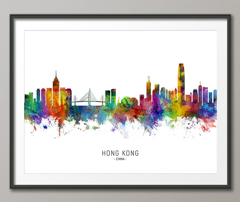 Hong Kong Skyline China Cityscape Painting Art Print Poster - Etsy UK