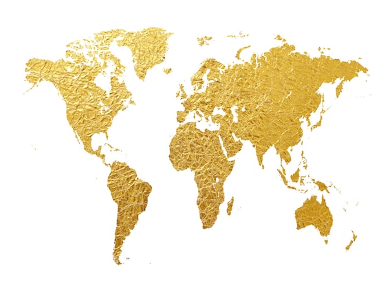 黄金色の世界地図 世界地図ゴールド、世界地図ゴールド、アートプリント WM (2465