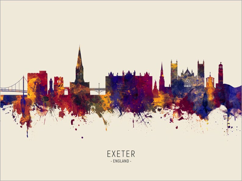 Exeter Skyline England Cityscape Painting Art Print Poster LS Etsy